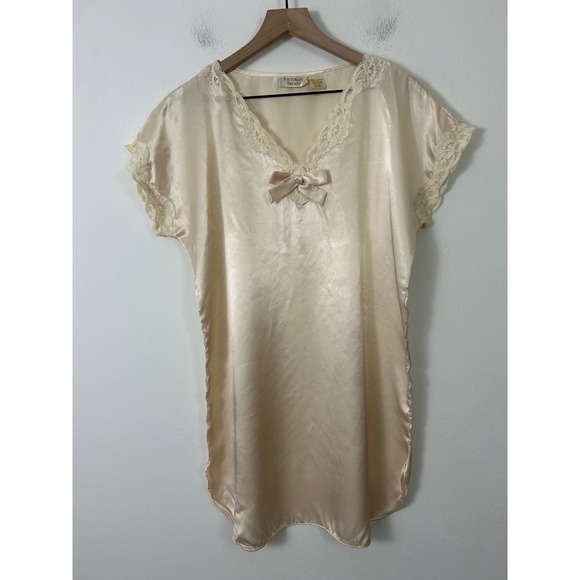 Victoria's Secret Other - Vintage Victoria's Secret PS Gold Label Short Nightgown Satin Lace Champagne